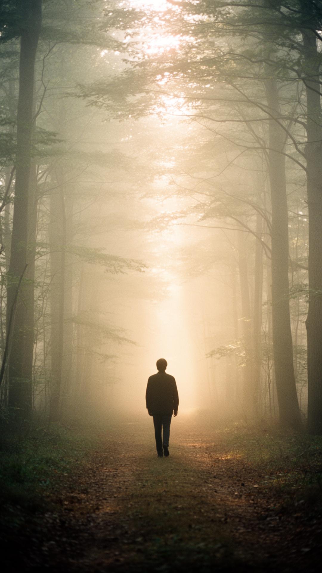 A figure stepping into morning light